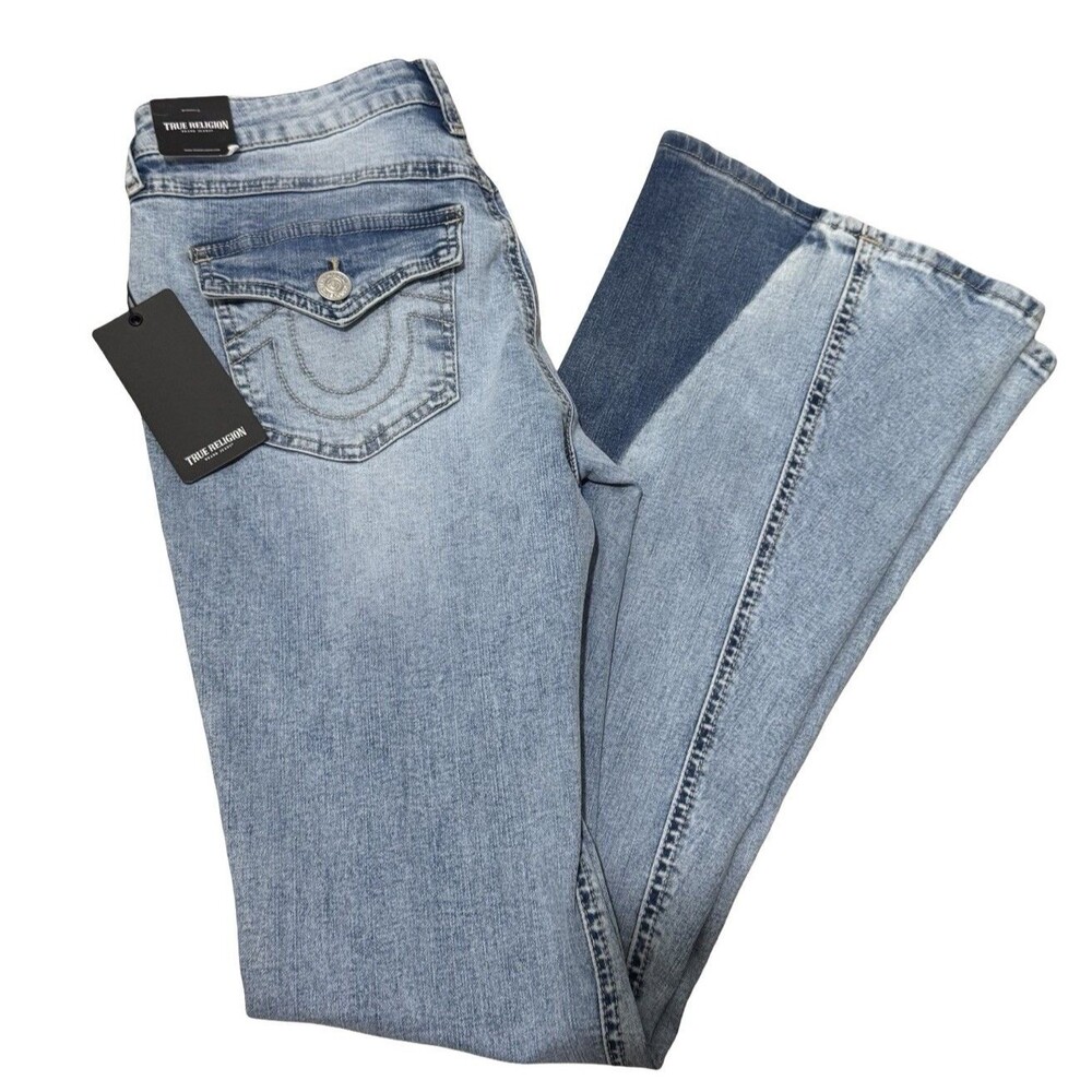 NWT True Religionโ Womens Joey Mid Rise SN Flap Flare Jean Size 28 Two Tone